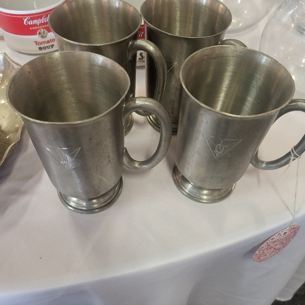 Vintage Pewter Mugs Set With Rocket Logo